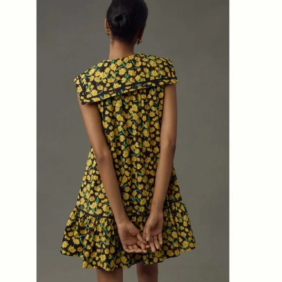 MWT Anthropologie Maeve Collared Poplin Floral  Swing Mini Dress L - Picture 3 of 12